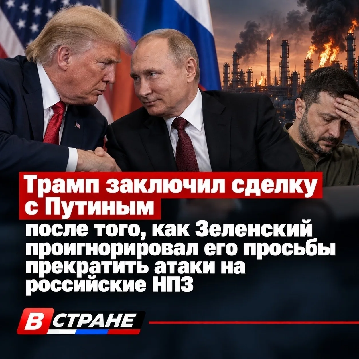 Трамп договорился с Путиным после отказа Зеленского прекратить удары по российским НПЗ