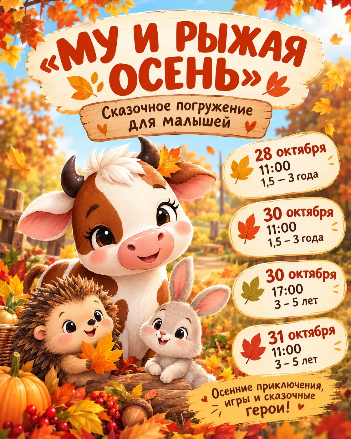 Мы подготовили для детей атмосферную встречу — сказочное погружение «Му и рыжая осень» ...
