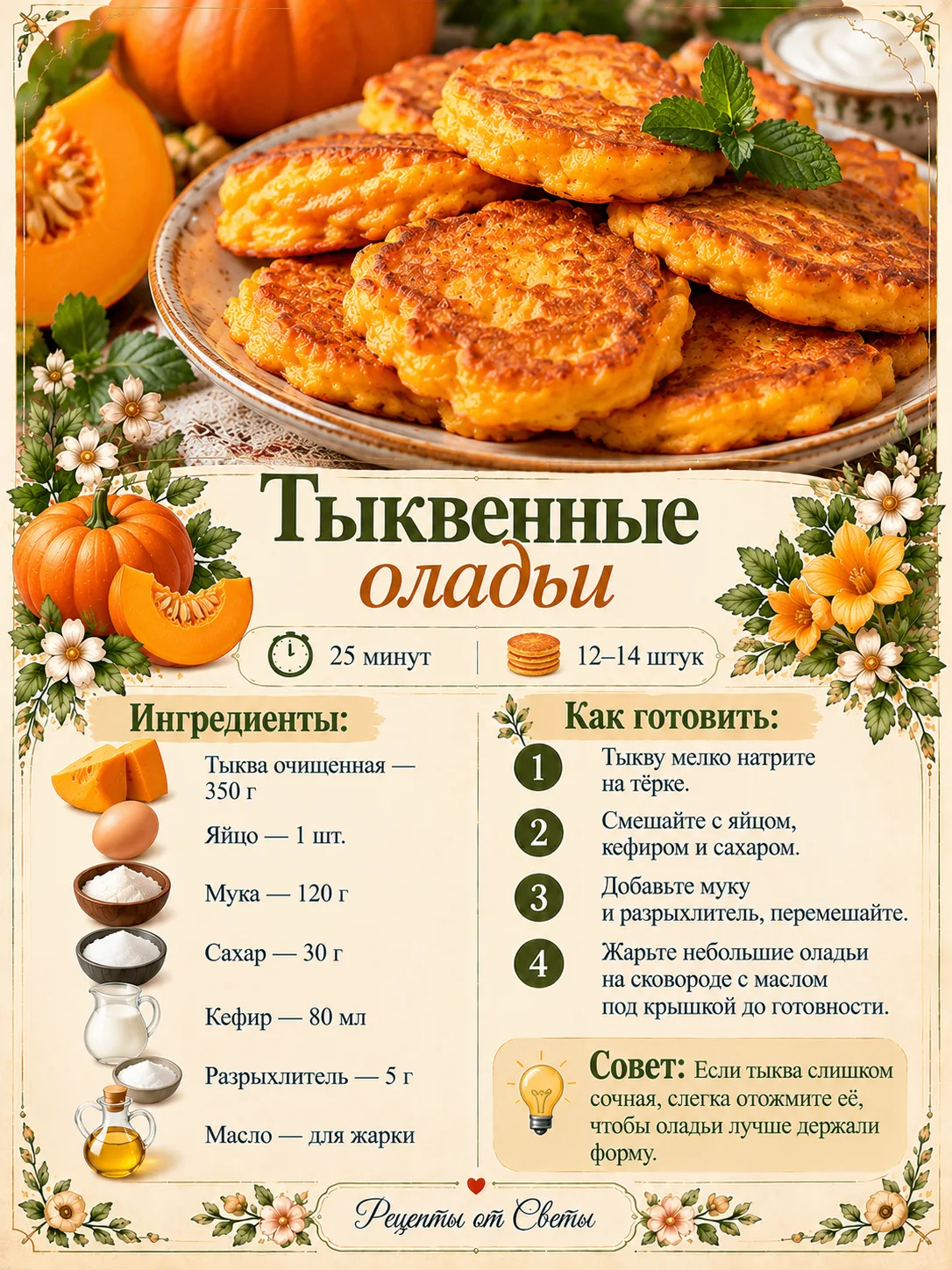 🎃 Золотистые тыквенные оладушки, с которыми даже те, кто не любит тыкву, могут передум...