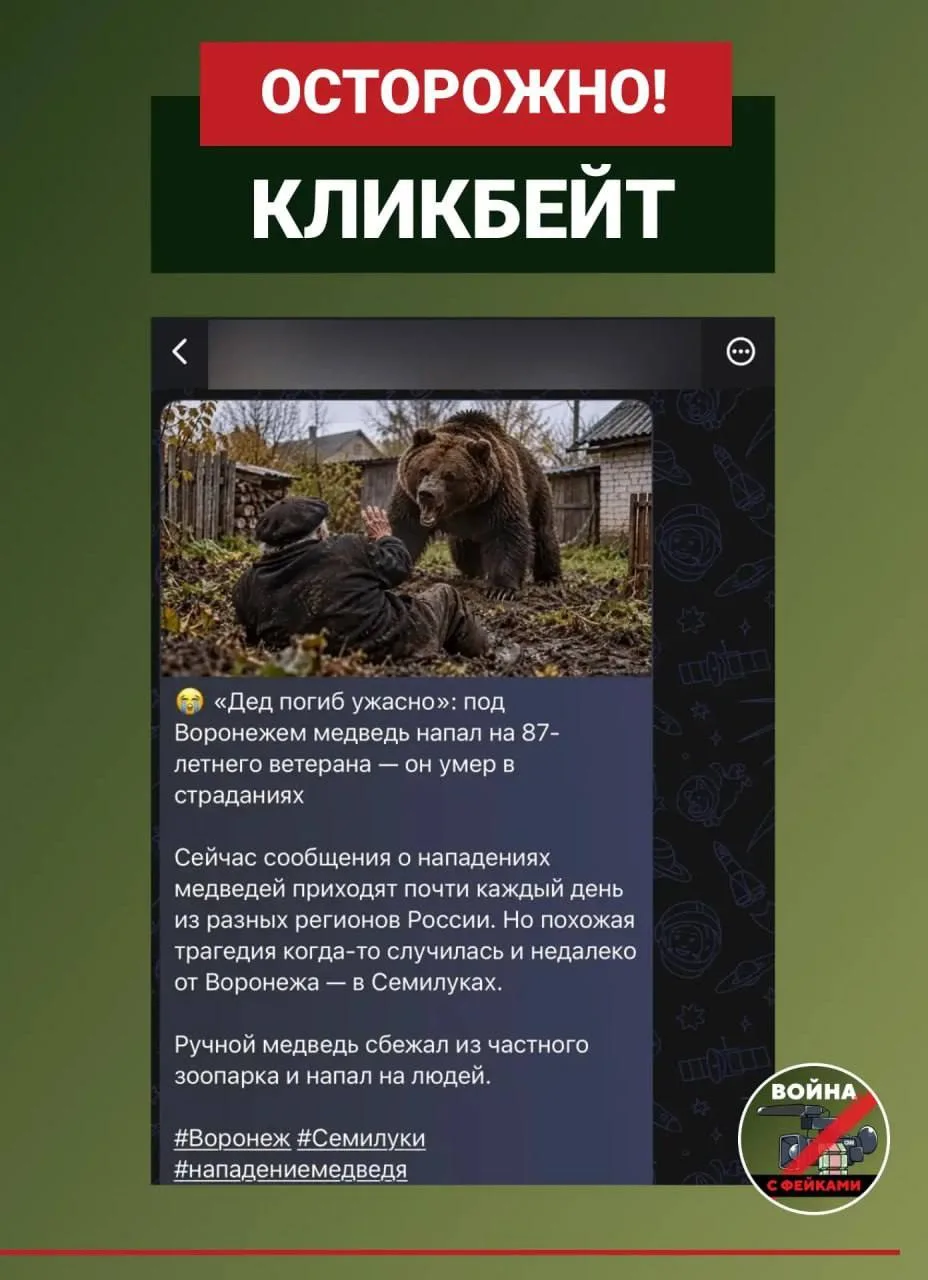 В Воронеже опровергли слухи о нападении медведя на ветерана