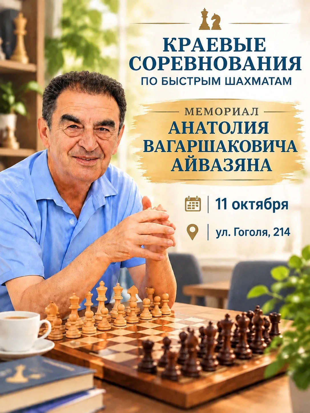 🏁 Анонс: Краевые соревнования по быстрым шахматам «Мемориал А. В. Айвазяна» 🏁