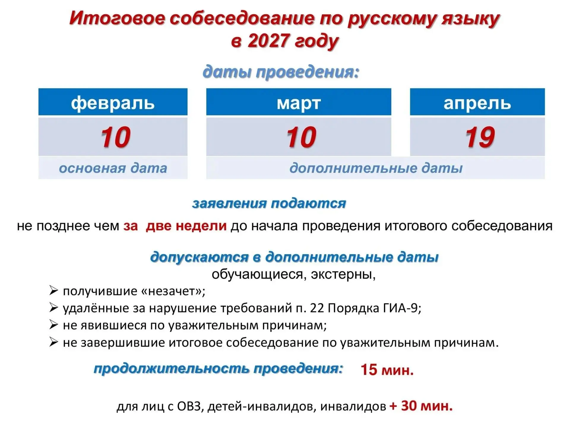 В 2027 году итоговое собеседование по русскому языку пройдет 10 февраля (основная дата)...