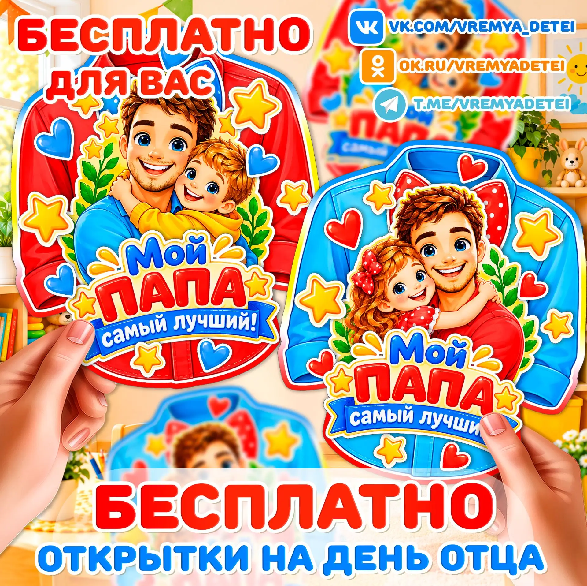 Бесплатности Открытки на День Отца 💙 от сообщества Время Детей