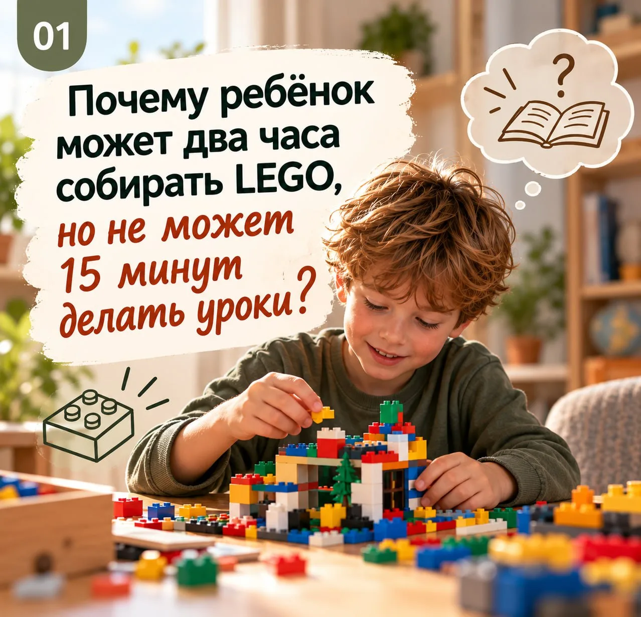Почему ребёнок может два часа собирать LEGO, но не может 15 минут делать уроки?