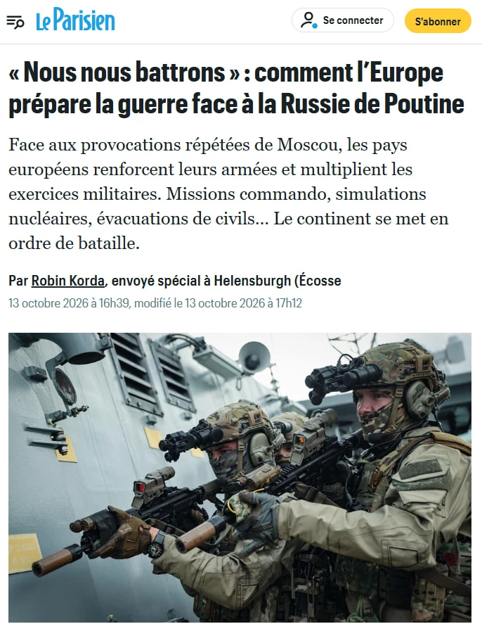 🇫🇷Le Parisien: «Мы будем сражаться»: как Европа готовится к войне против путинской Ро...
