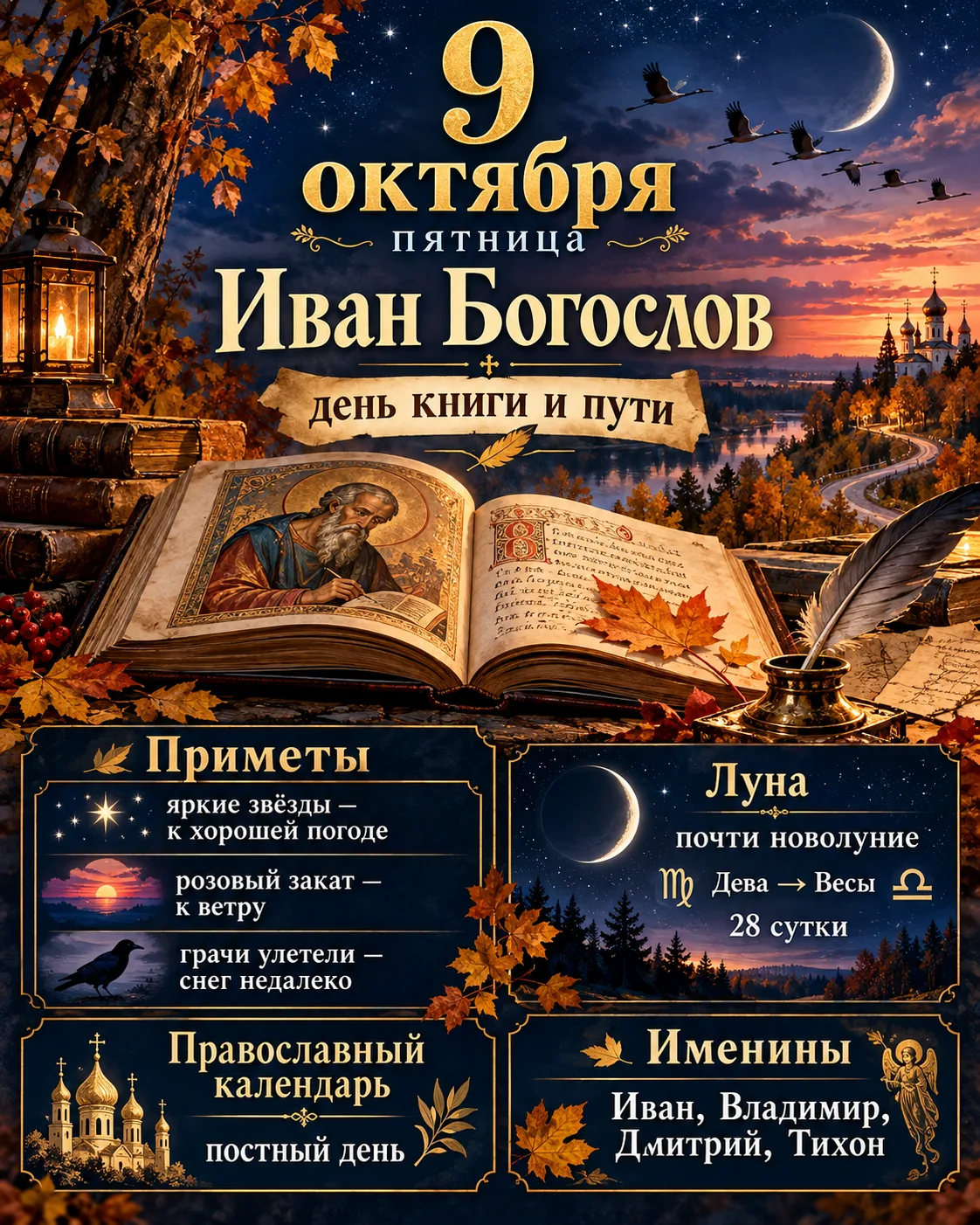 🌙 НАРОДНЫЙ И ЛУННЫЙ КАЛЕНДАРЬ — 9 ОКТЯБРЯ
