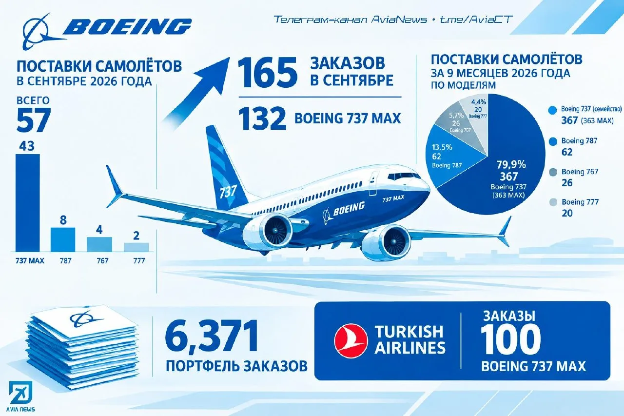 🇺🇸 Boeing отчитался за сентябрь: лучший месяц по продажам и рекорд поставок 737 MAX