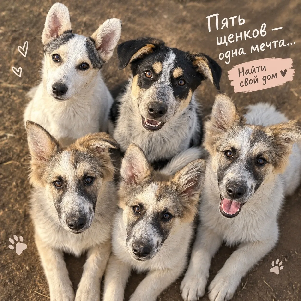 🐾 Пять щенков — одна мечта: найти свой дом. ❤️