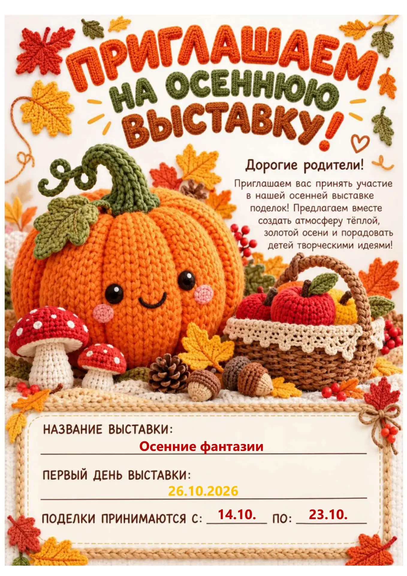 🍁 Приглашаем на осеннюю выставку! Участвуйте всей семьёй!