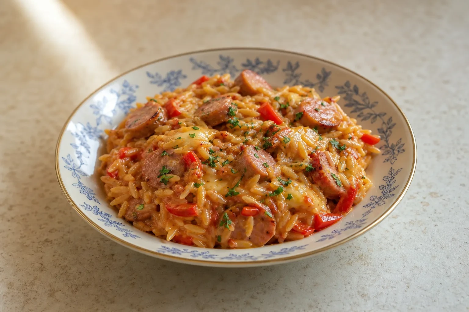 Орзо с сосисками и овощами