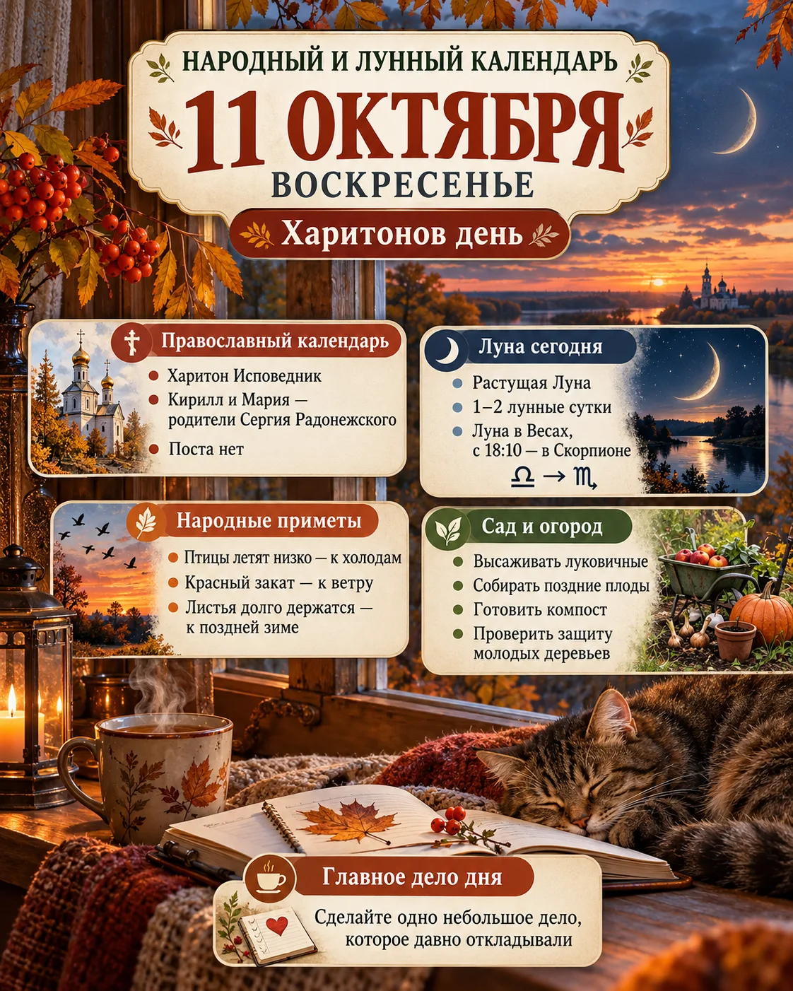 🌙 НАРОДНЫЙ И ЛУННЫЙ КАЛЕНДАРЬ — 11 ОКТЯБРЯ 2026