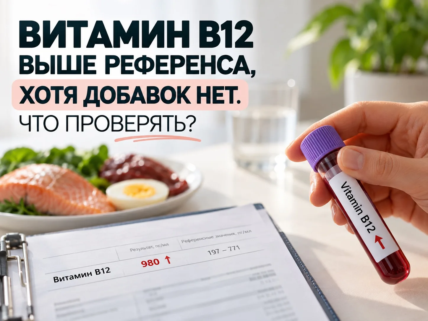 ВИТАМИН B12 ВЫШЕ РЕФЕРЕНСА, ХОТЯ ДОБАВОК НЕТ. ЧТО ПРОВЕРЯТЬ?