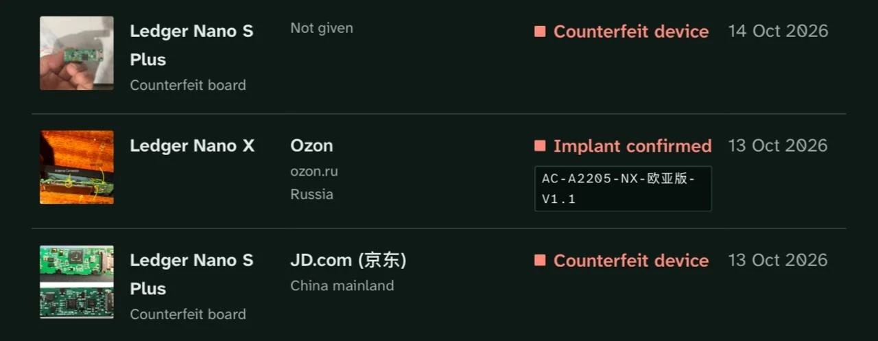 На Ozon продавали Ledger Nano X со шпионским имплантом.