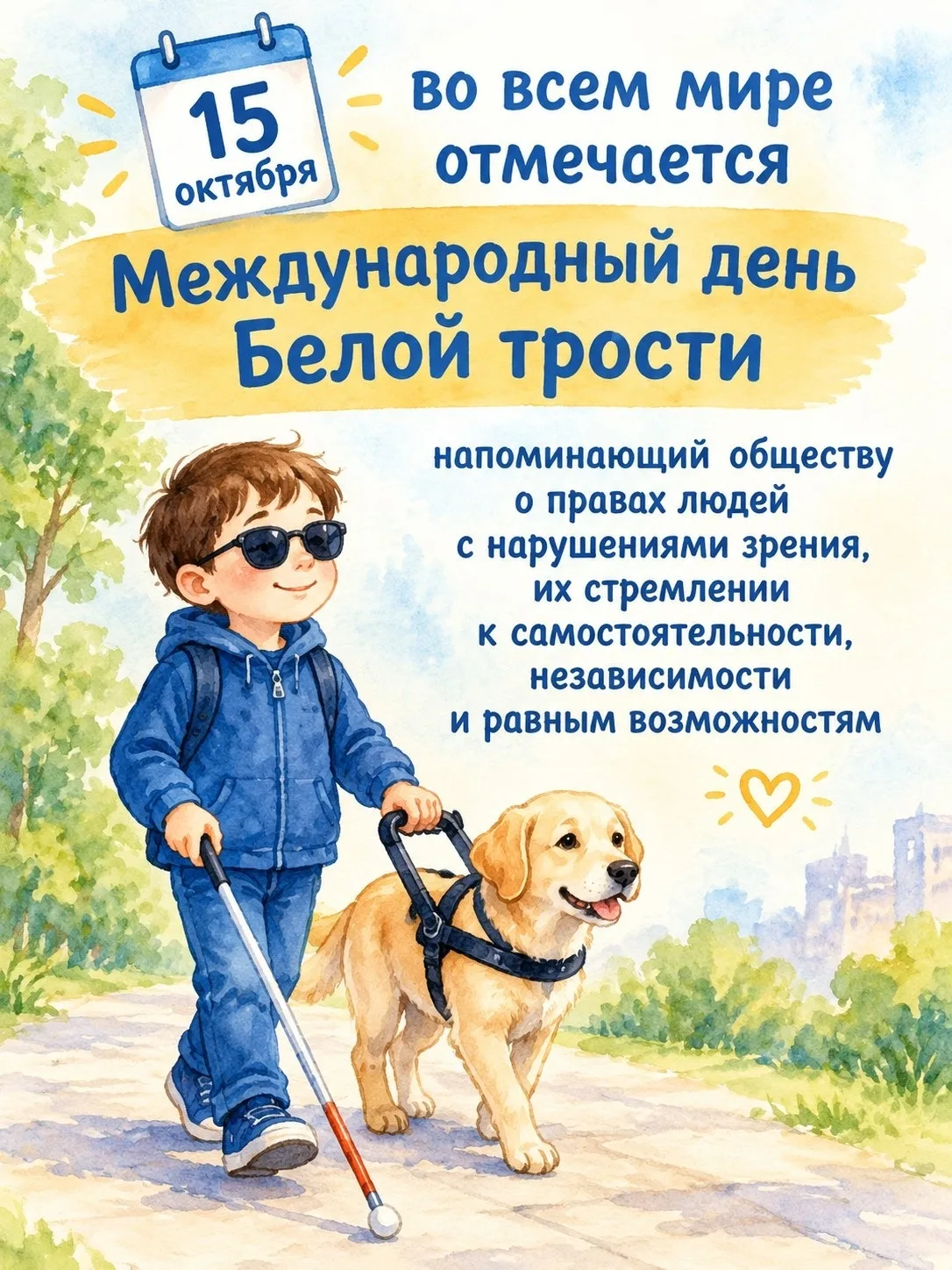 15 октября — Международный день Белой трости