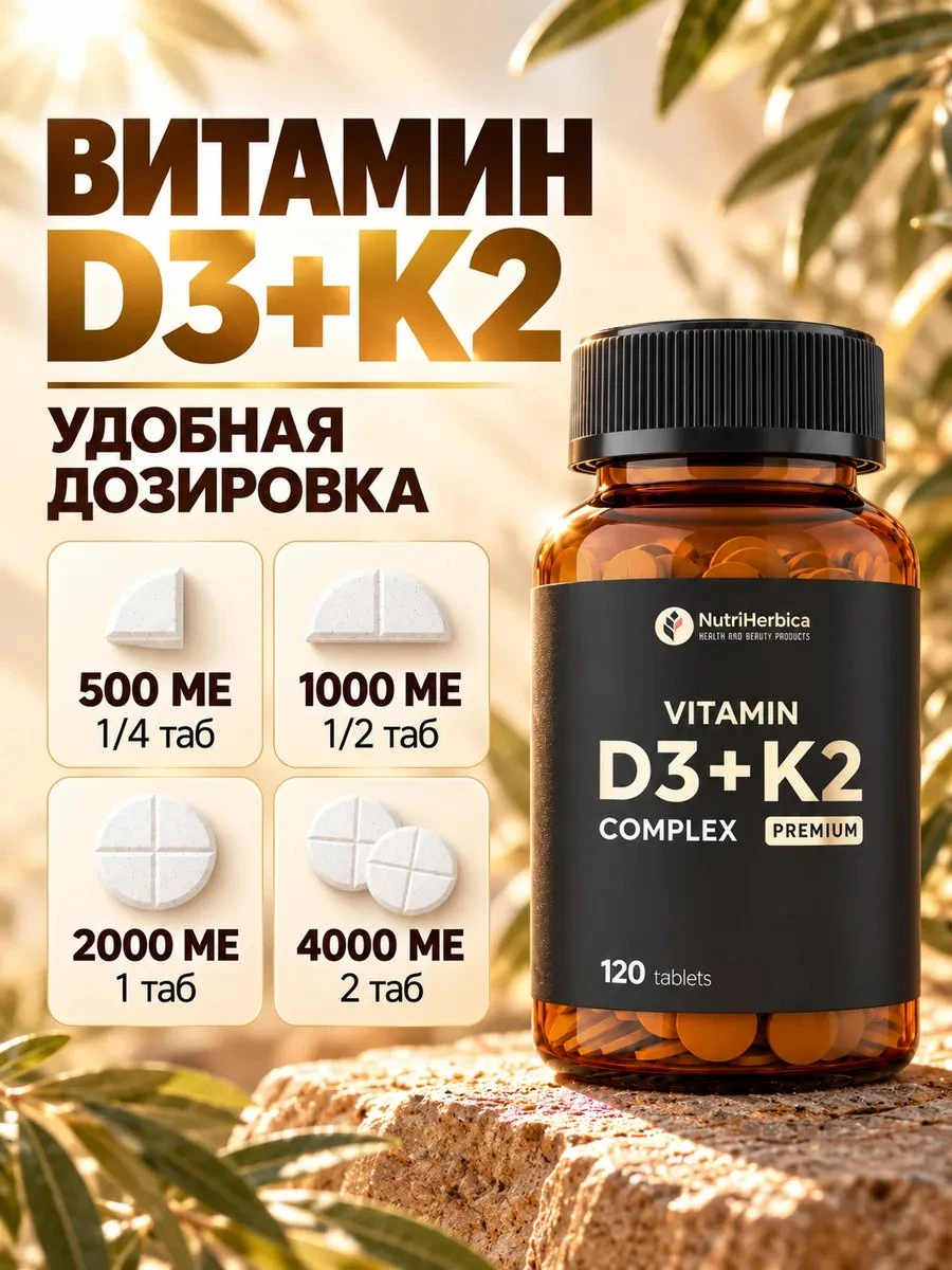 ✨ Витамин Д3 К2 500 МЕ в таблетках №120