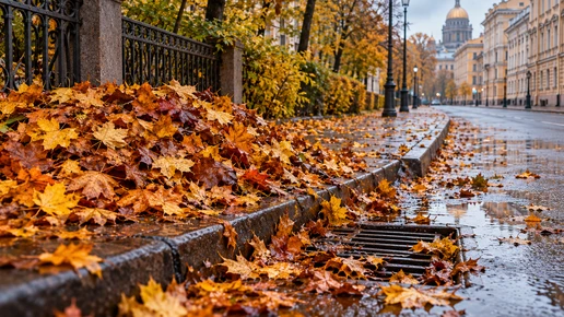 Петербуржцы пожаловались на неубранные горы осенней листвы