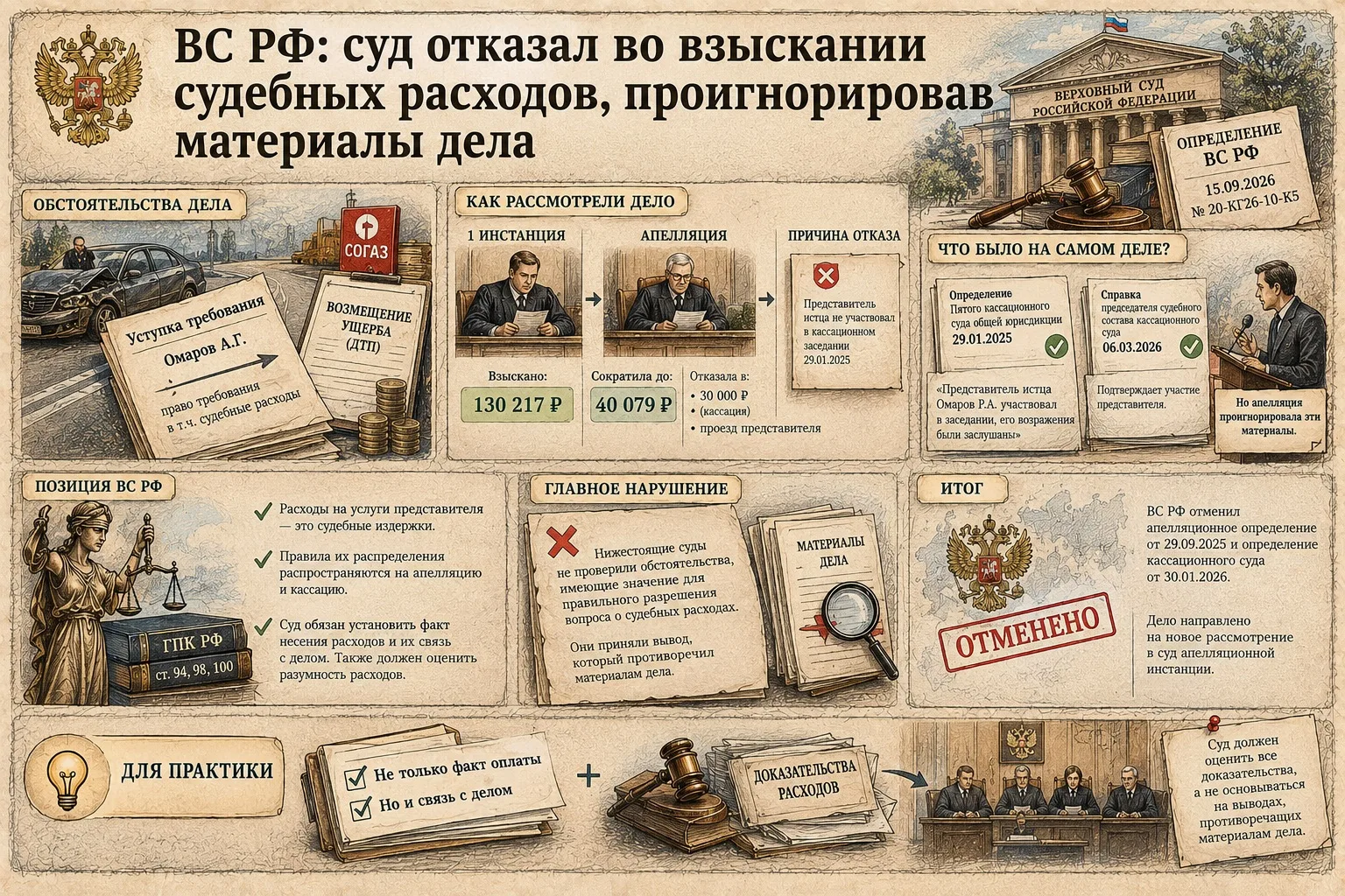 ⚖️ ВС РФ: суд отказал во взыскании судебных расходов, проигнорировав материалы дела
