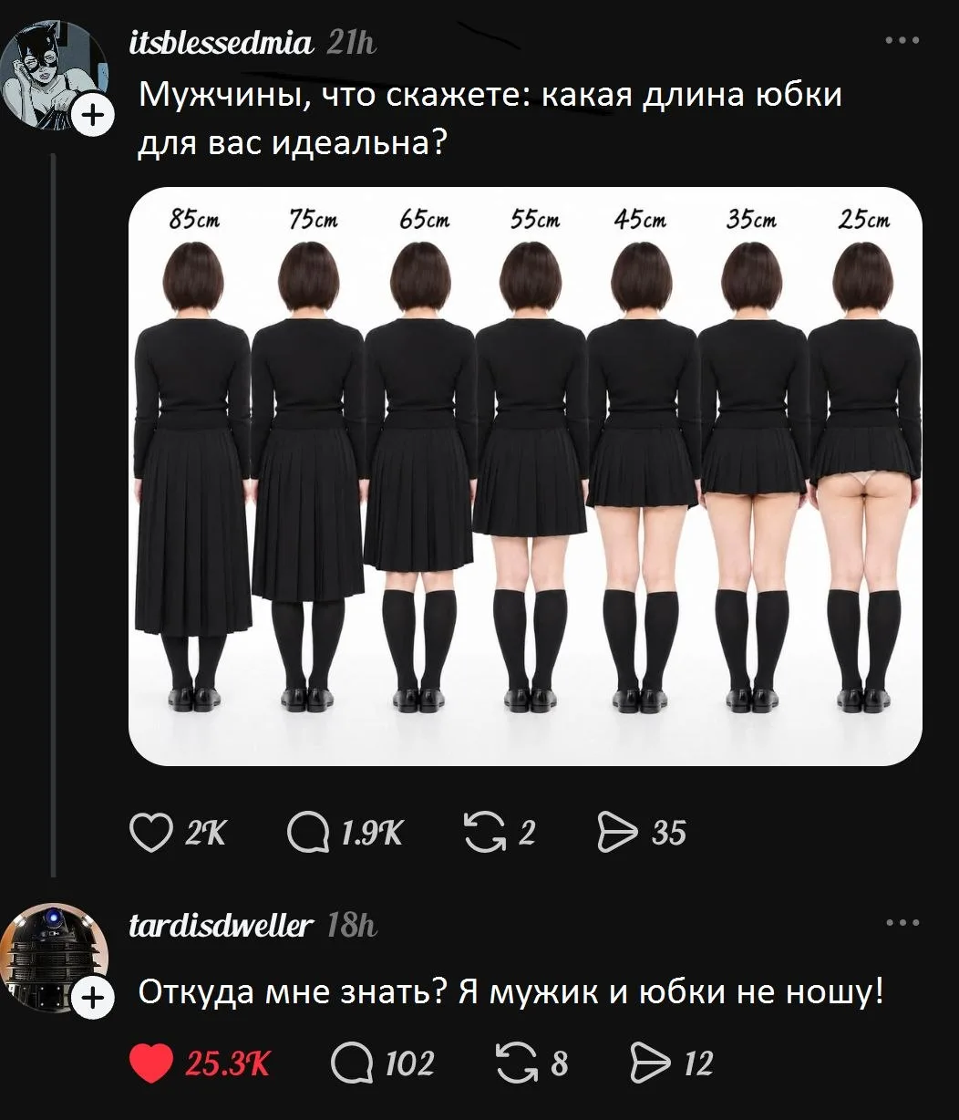 Я вот тоже мужик, юбок тоже не ношу, но тут же вообще все очевидно! 🩲🥻