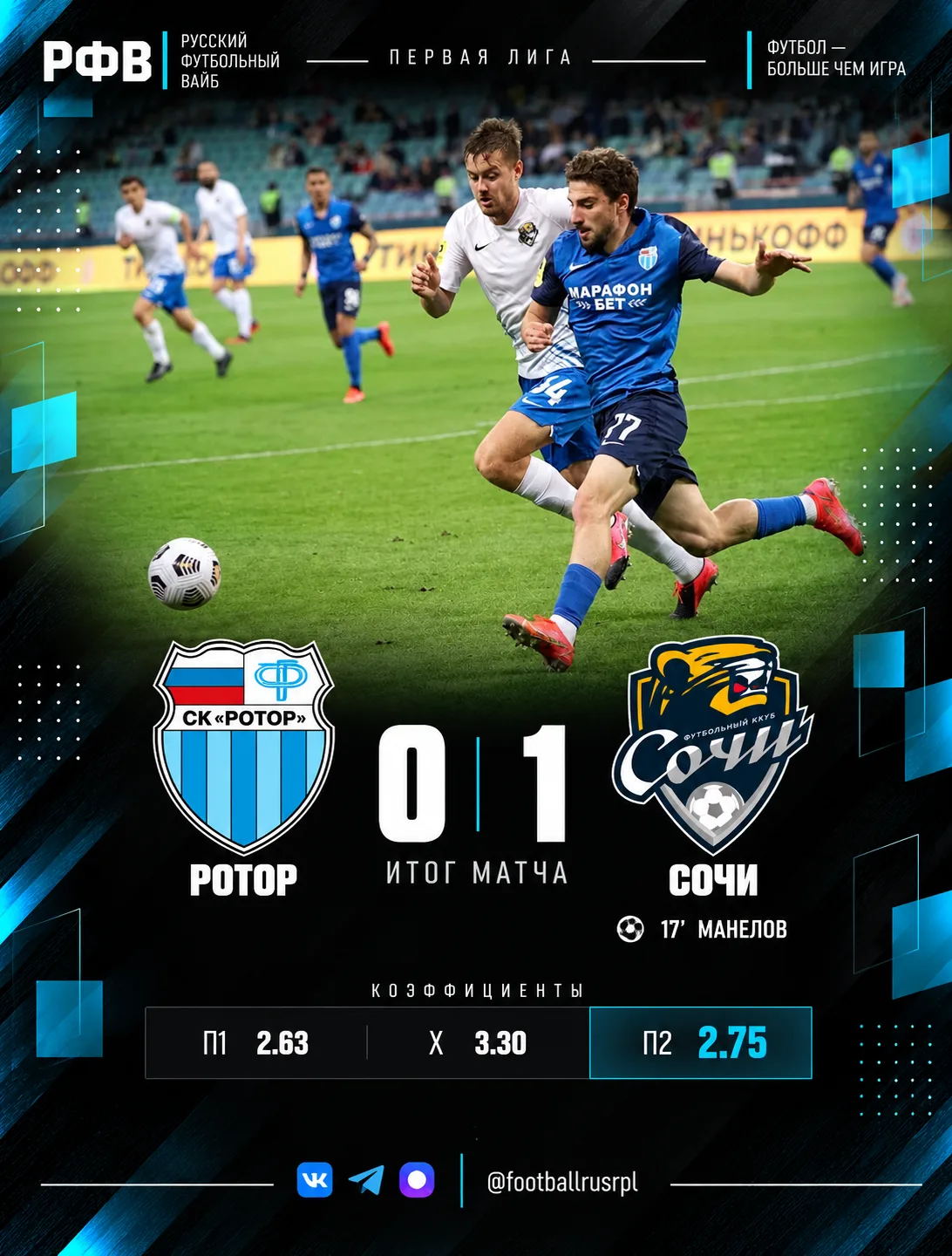 💪 Манелов приносит минимальную победу Сочи в большом матче!
