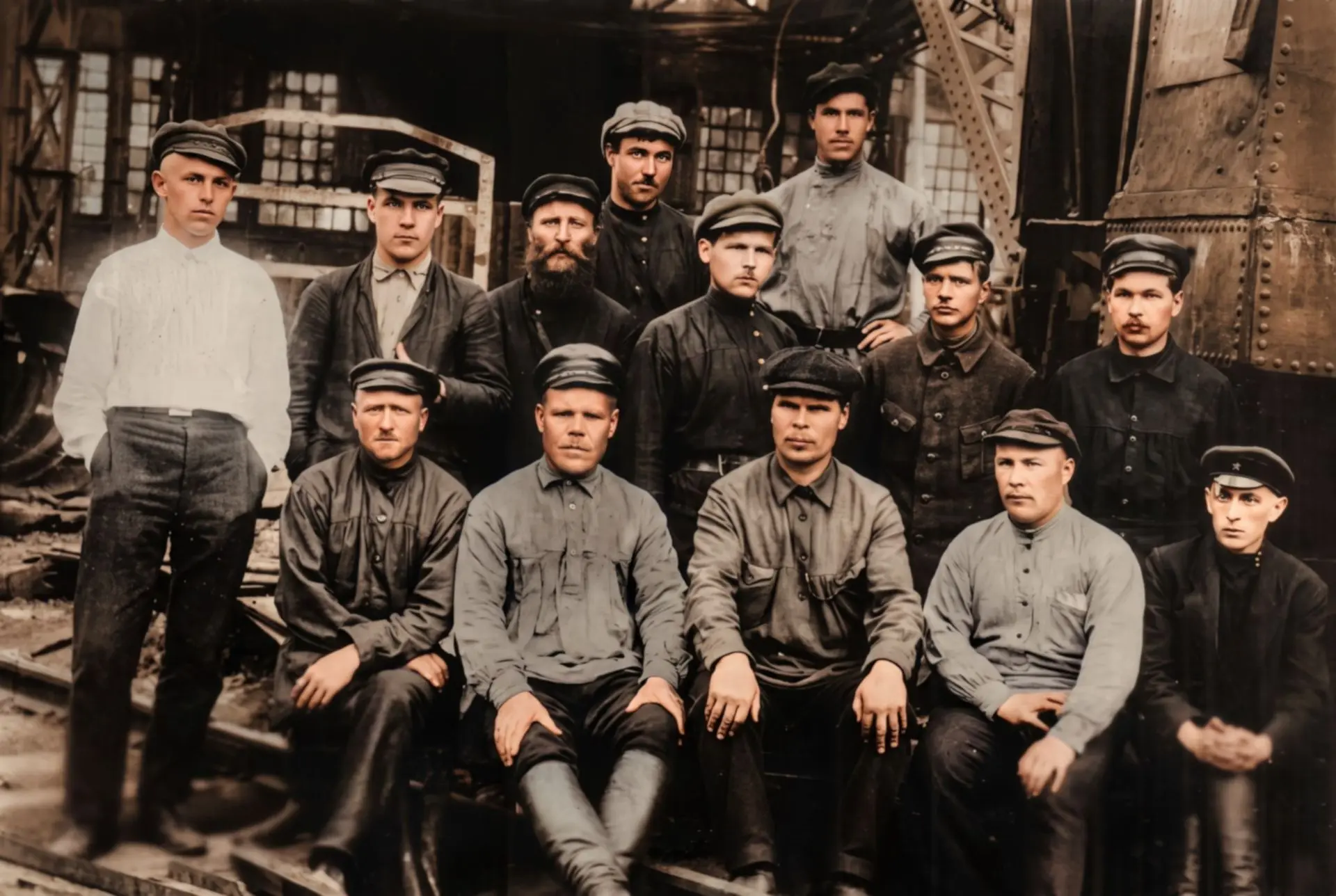Рабочие мостокотельного цеха Чусовского металлургического завода. Фото 1926 года.