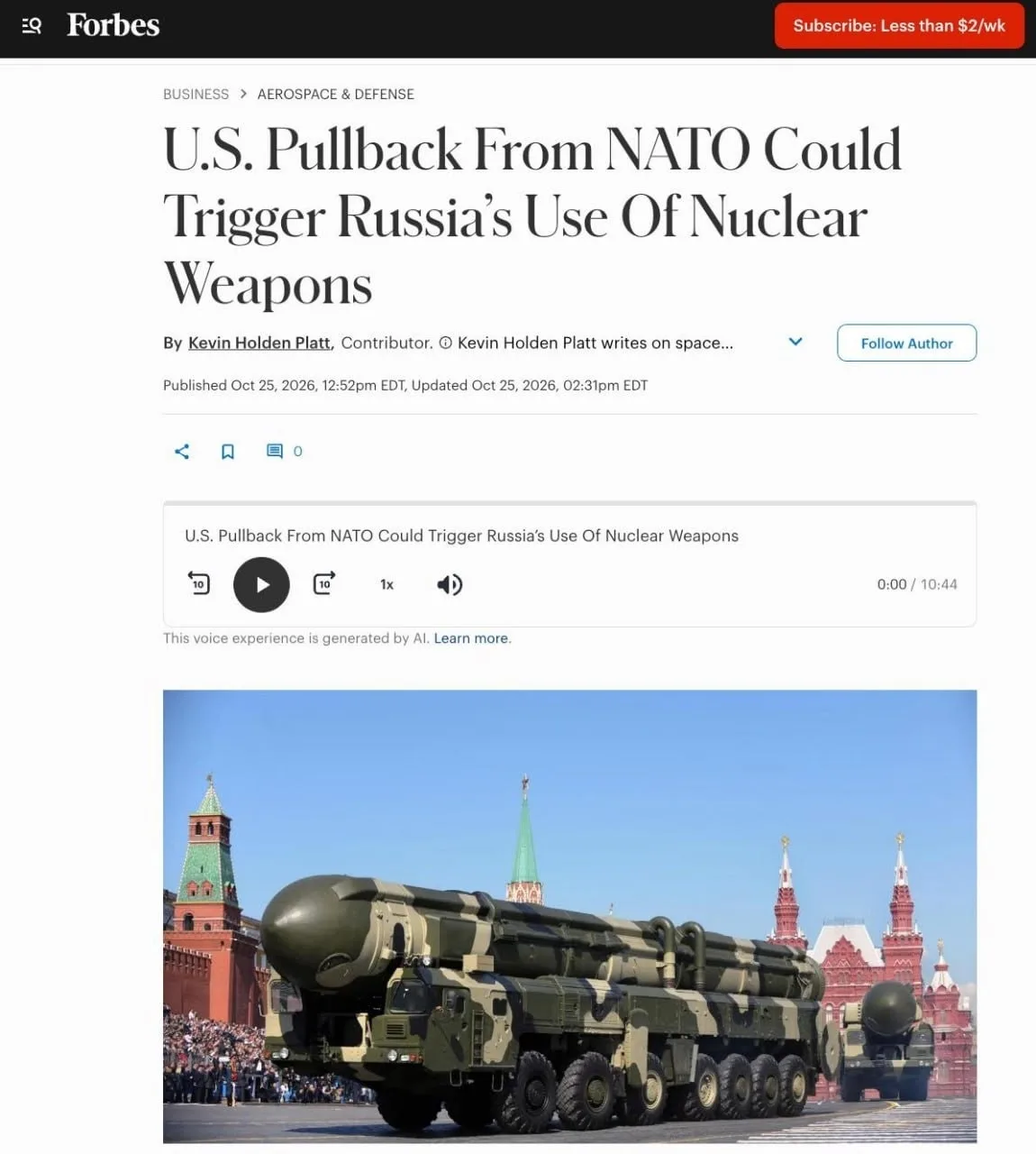 🇷🇺☢️ Россия может применить ядерное оружие против стран Балтии при отказе США защищат...