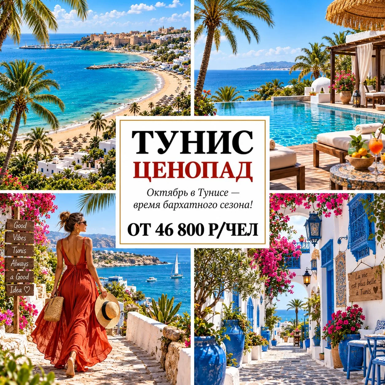 🔥 ОТ 46 800 Р/ЧЕЛ — ТУНИС: НАСТОЯЩИЙ ЦЕНОПАД НА ОКТЯБРЬ! 🇹🇳