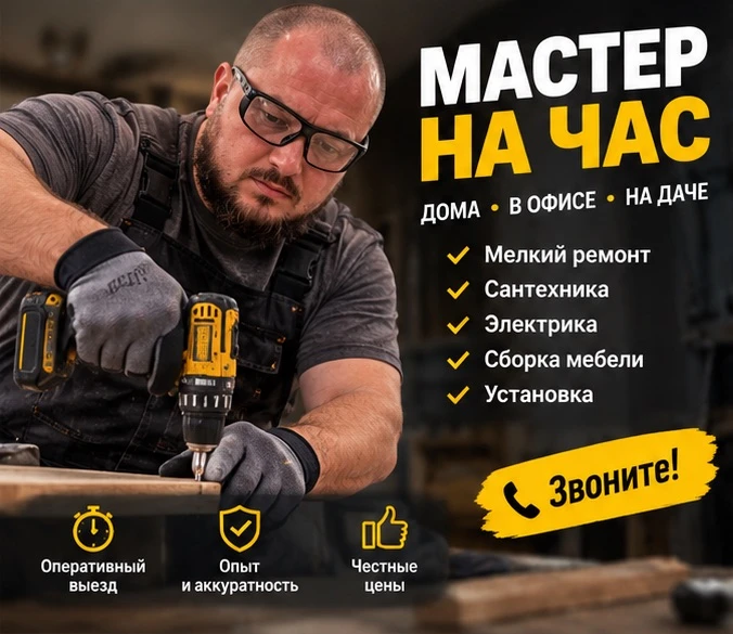 Здравствуйте! Меня зовут Евгений. Я мастер универсал с опытом. Делаю всё — от розетки д...