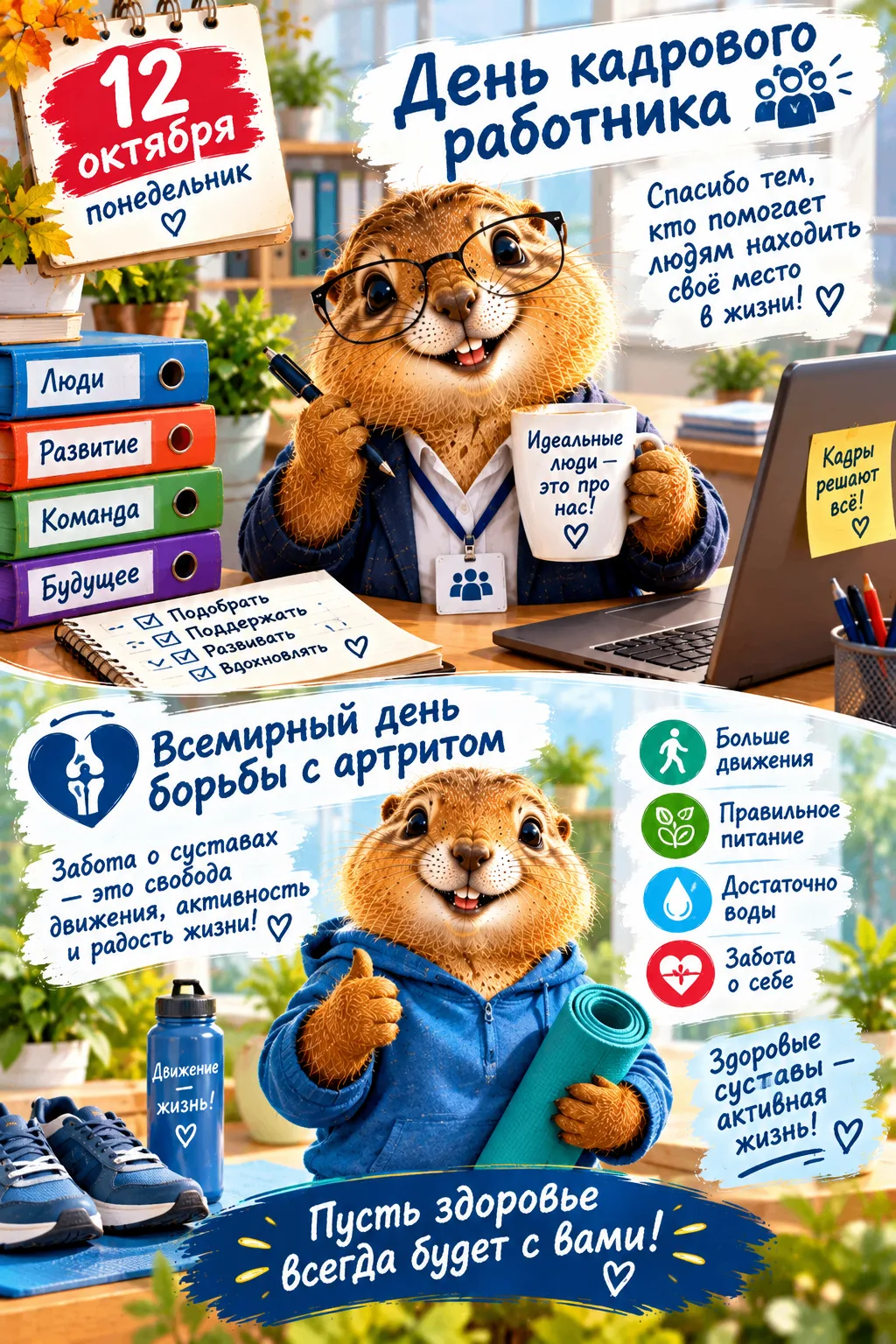 🎉 12 октября — День кадрового работника и Всемирный день борьбы с артритом.
