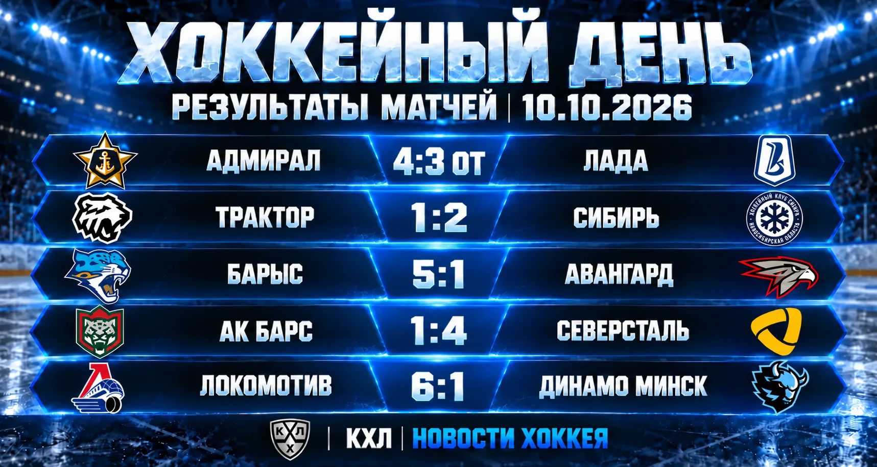 🏒 РЕЗУЛЬТАТЫ МАТЧЕЙ КХЛ — 10.10.2026