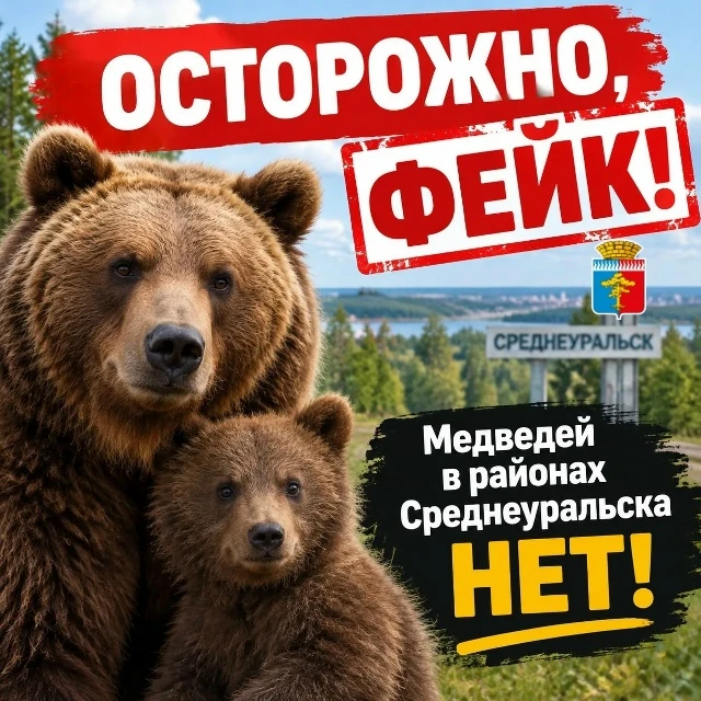🐻 ОСТОРОЖНО, ФЕЙК! Медведей в районах Среднеуральска НЕТ!