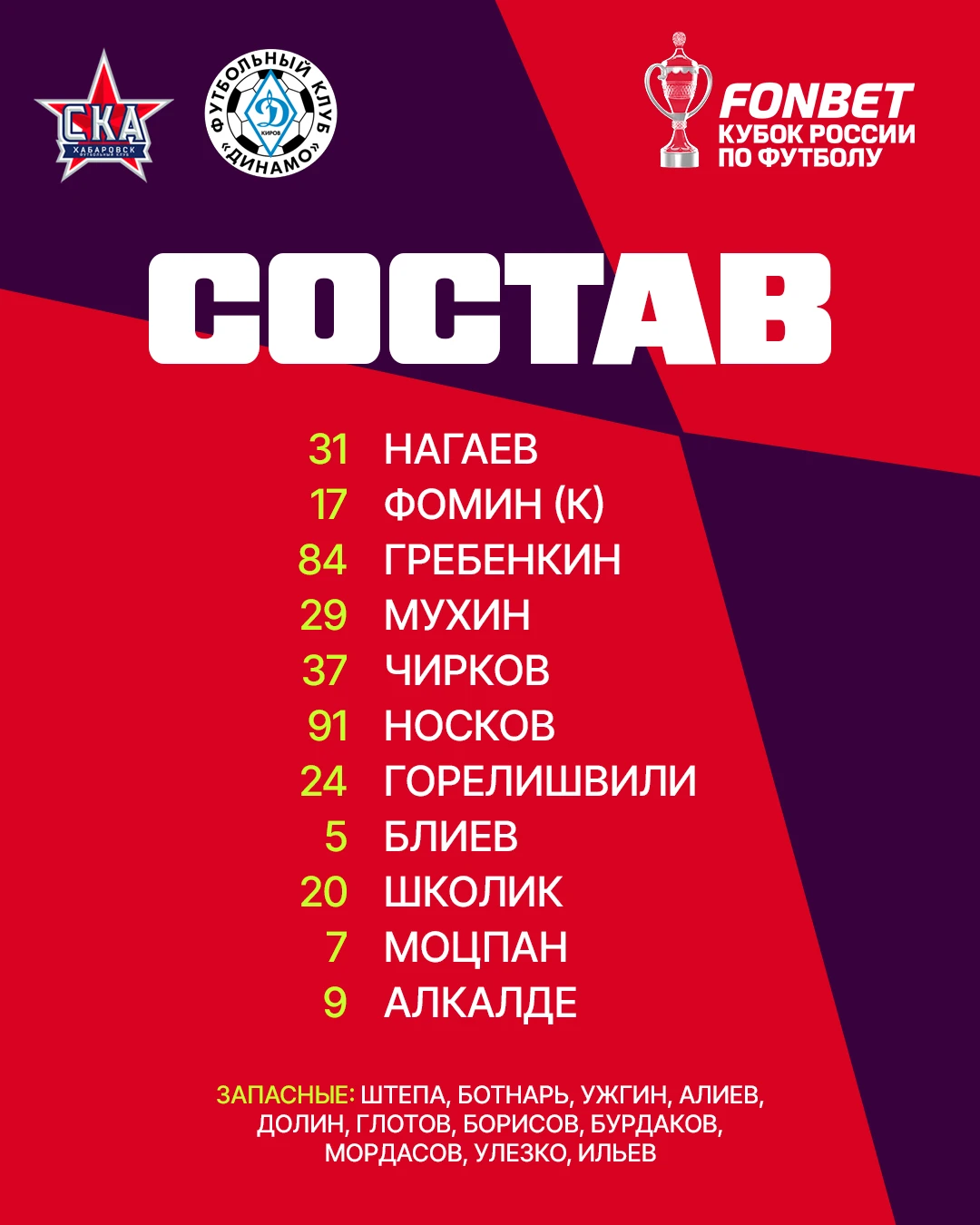 Наш состав на сегодняшнюю игру ⚽