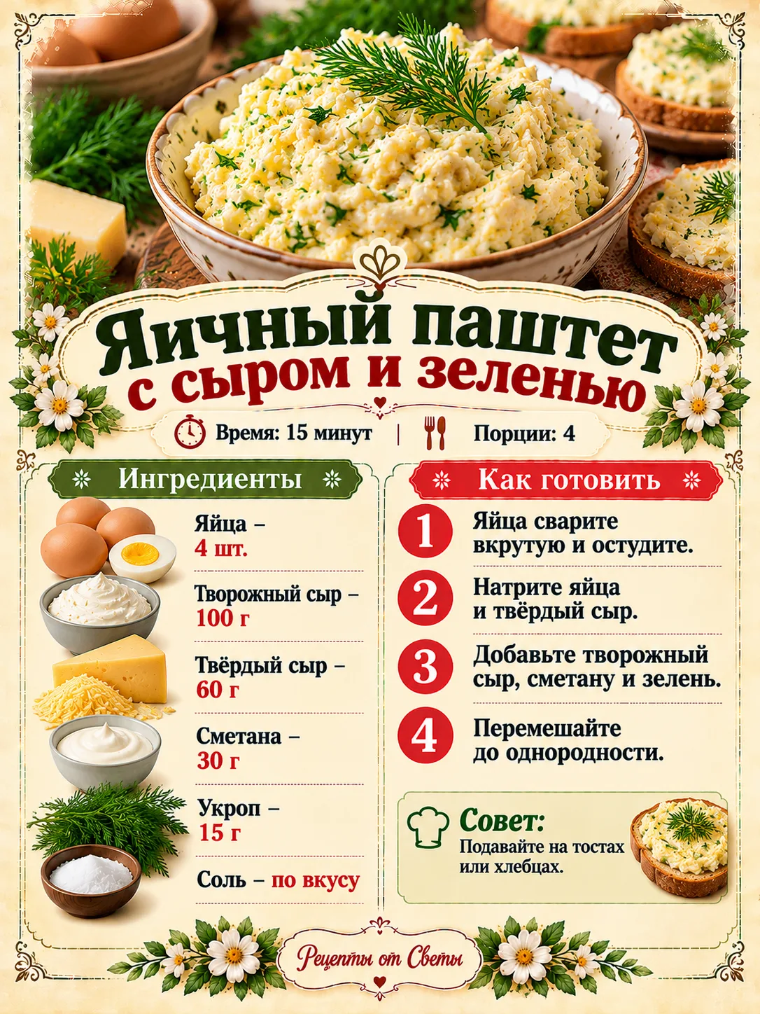 🥚 Нежный яичный паштет с сыром и зеленью, с которым обычный утренний бутерброд станет ...