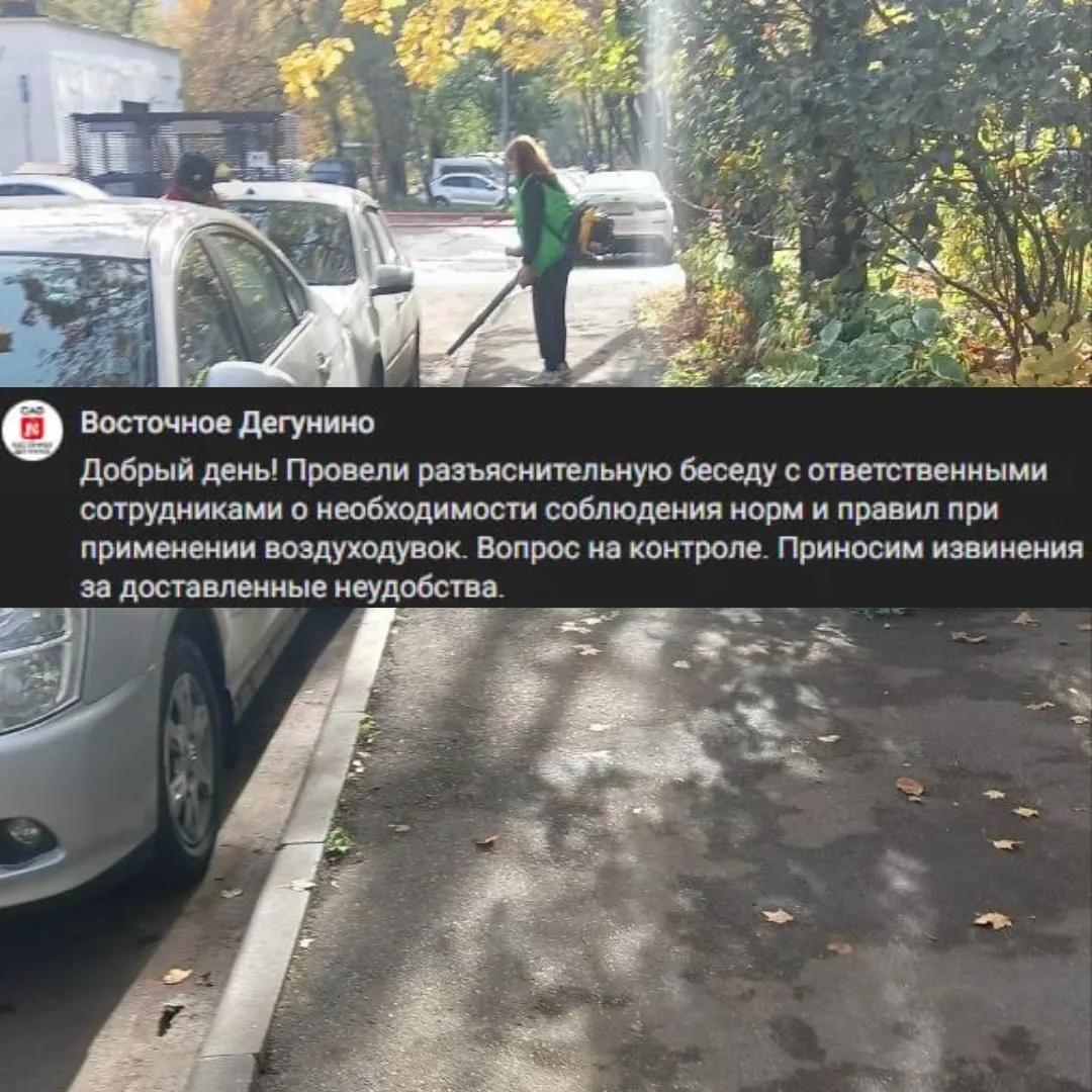 Ответственные сообщили, что с сотрудниками Жилищника, которые орудовали воздуходувками ...