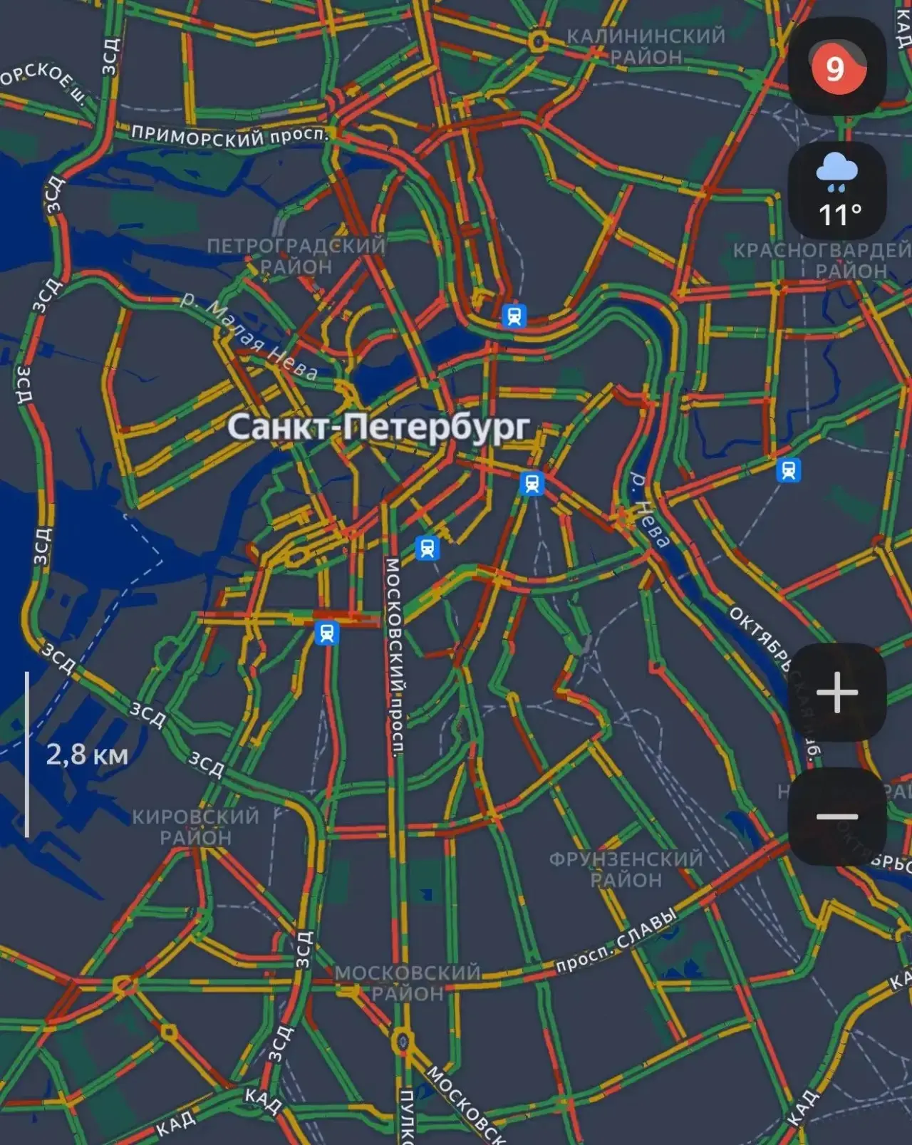 Петербург парализовали 9-балльные пробки