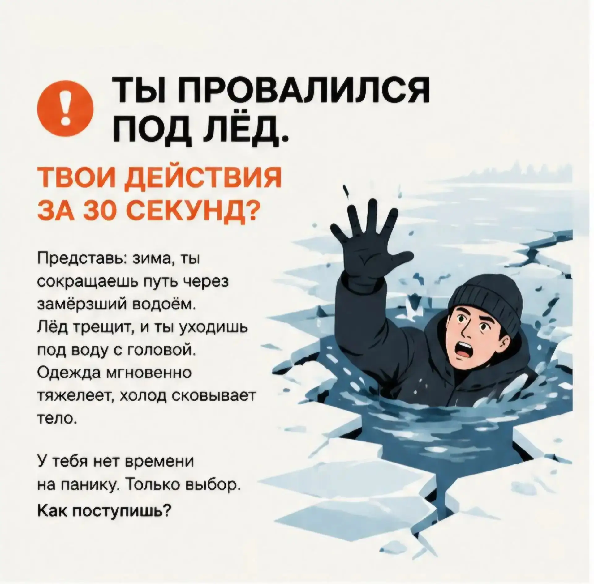 🚨 ТЫ ПРОВАЛИЛСЯ ПОД ЛЁД. ТВОИ ДЕЙСТВИЯ ЗА 30 СЕКУНД?