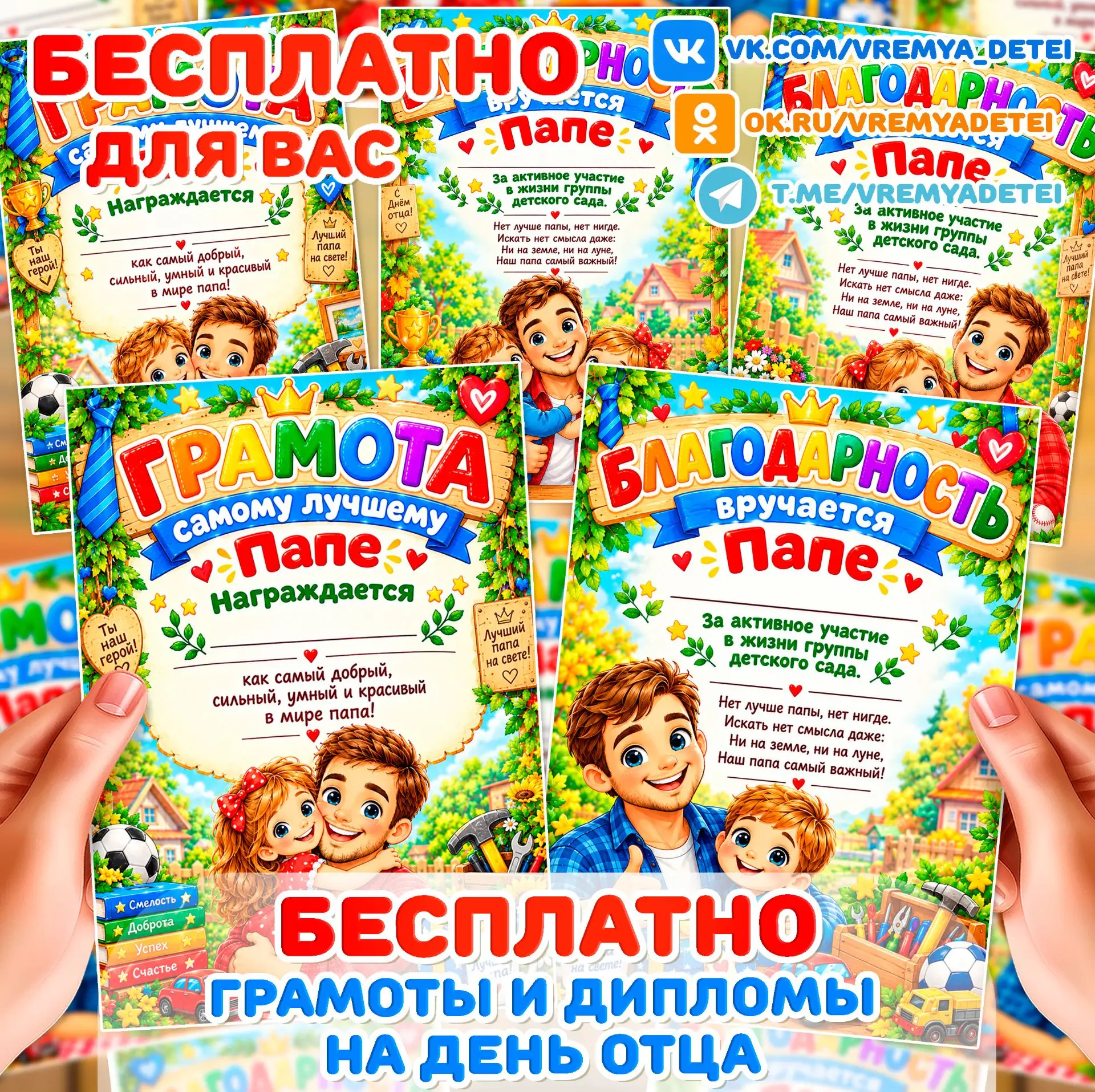 Бесплатности Грамоты и Дипломы на День Отца 💙 от сообщества Время Детей