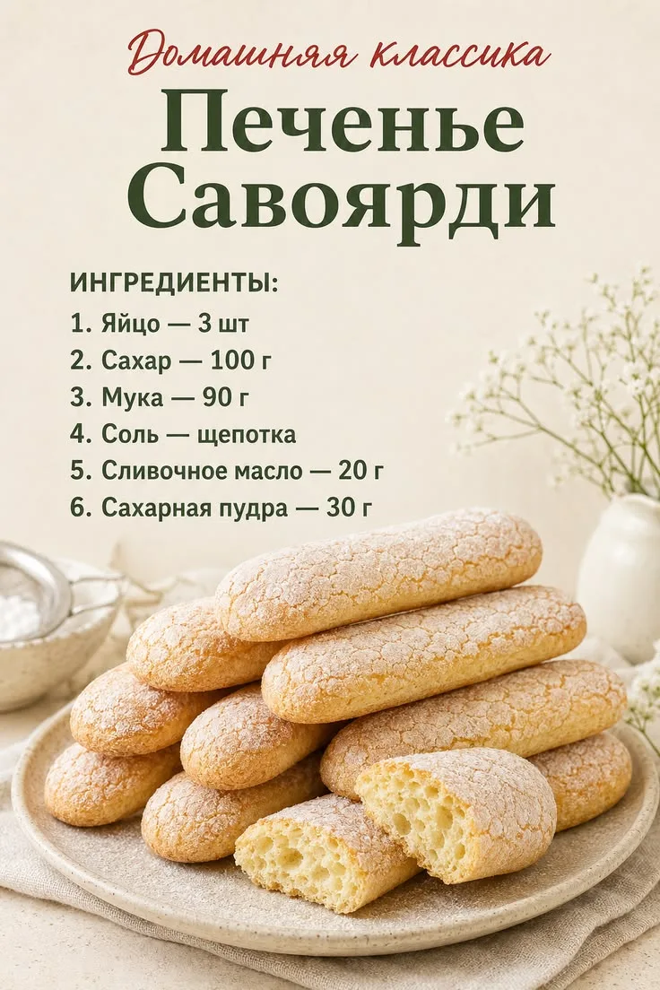 Печенье савоярди, известное также как «дамские пальчики», — это воздушное бисквитное пе...