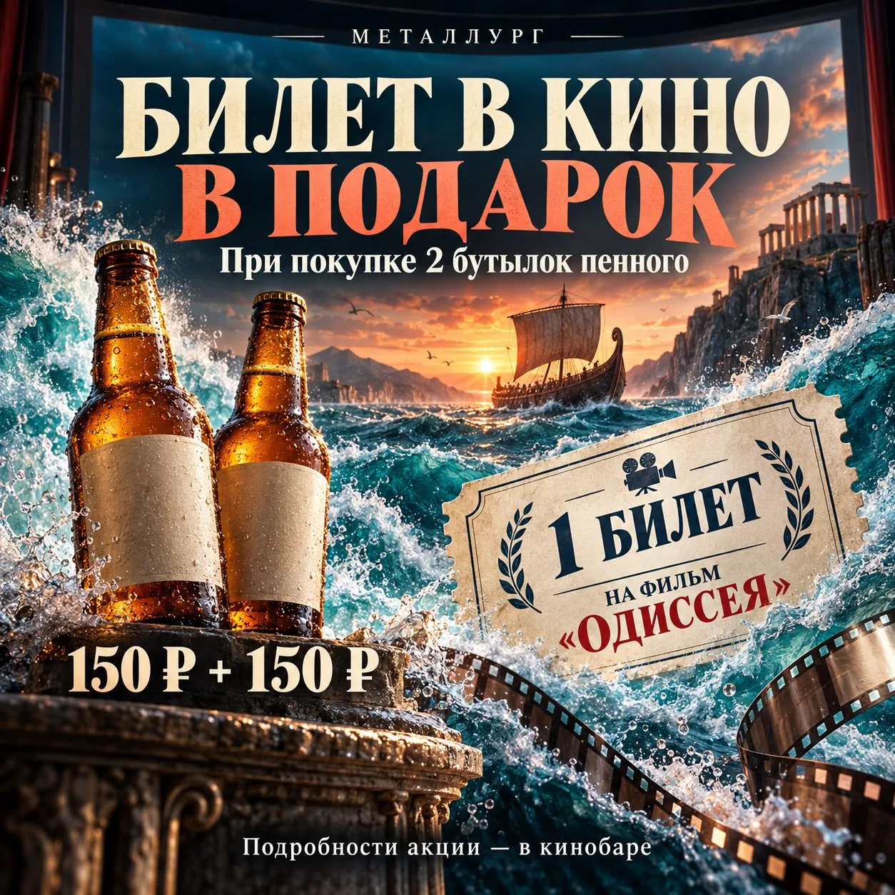🎬 Две бутылки пенного — билет в кино в подарок!