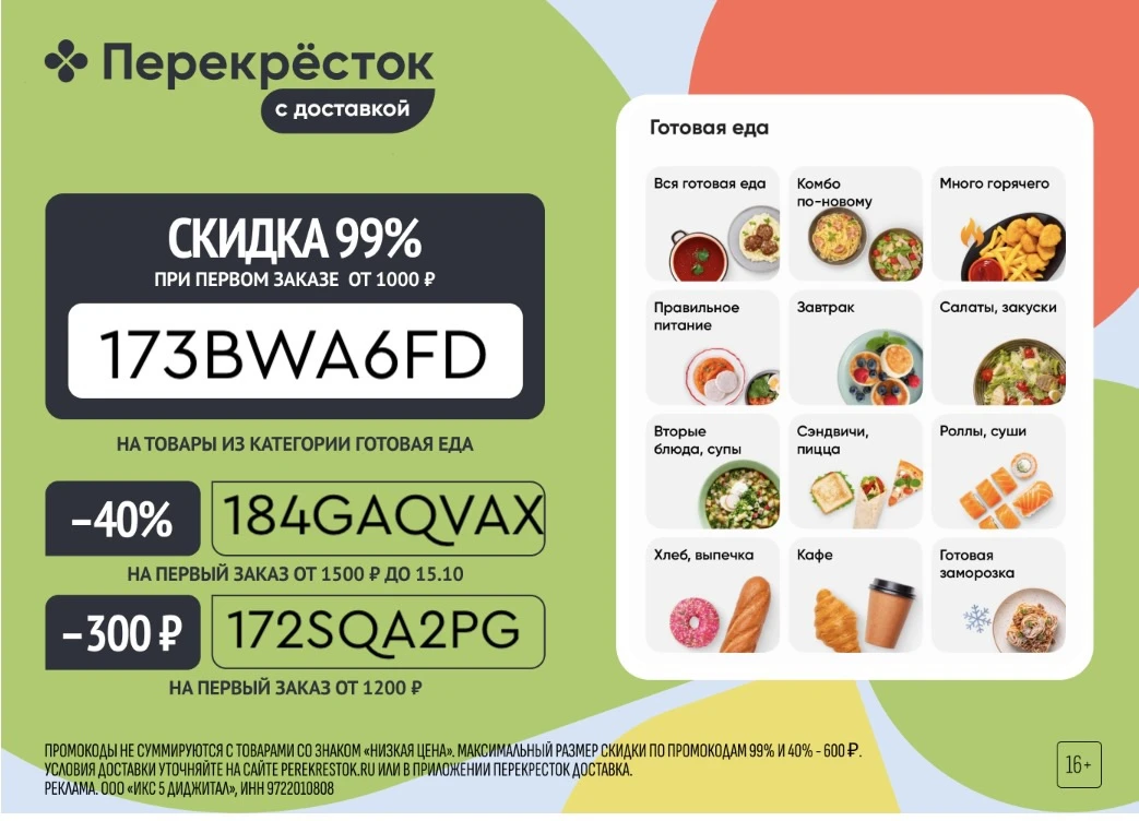 Скидки в приложении Перекрёсток Доставка!