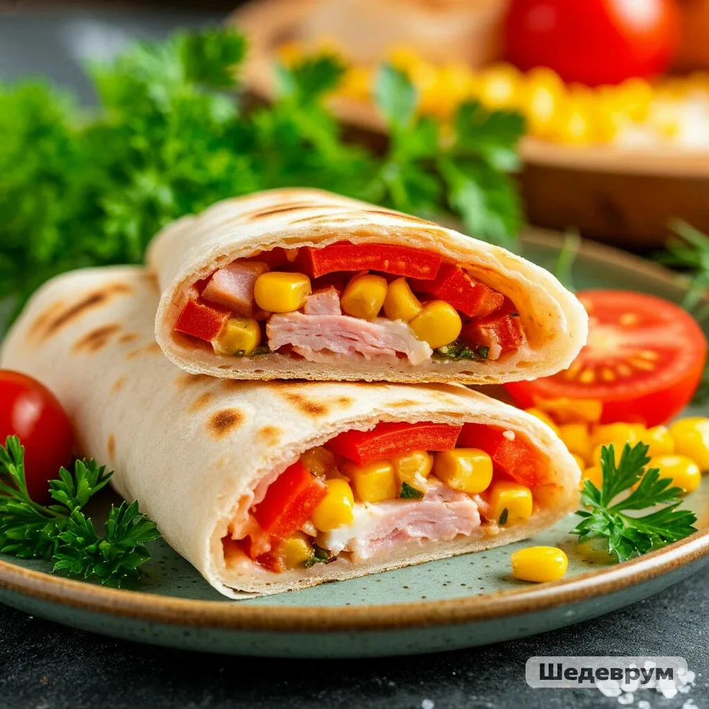 ПП-РУЛЕТ ИЗ ЛАВАША С ВЕТЧИНОЙ И ОВОЩАМИ — БЫСТРАЯ ЗАКУСКА! 🌯🥗✨