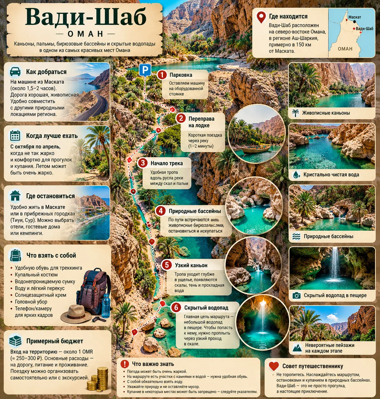 🧭 Вади-Шаб — одно из самых необычных природных мест Омана