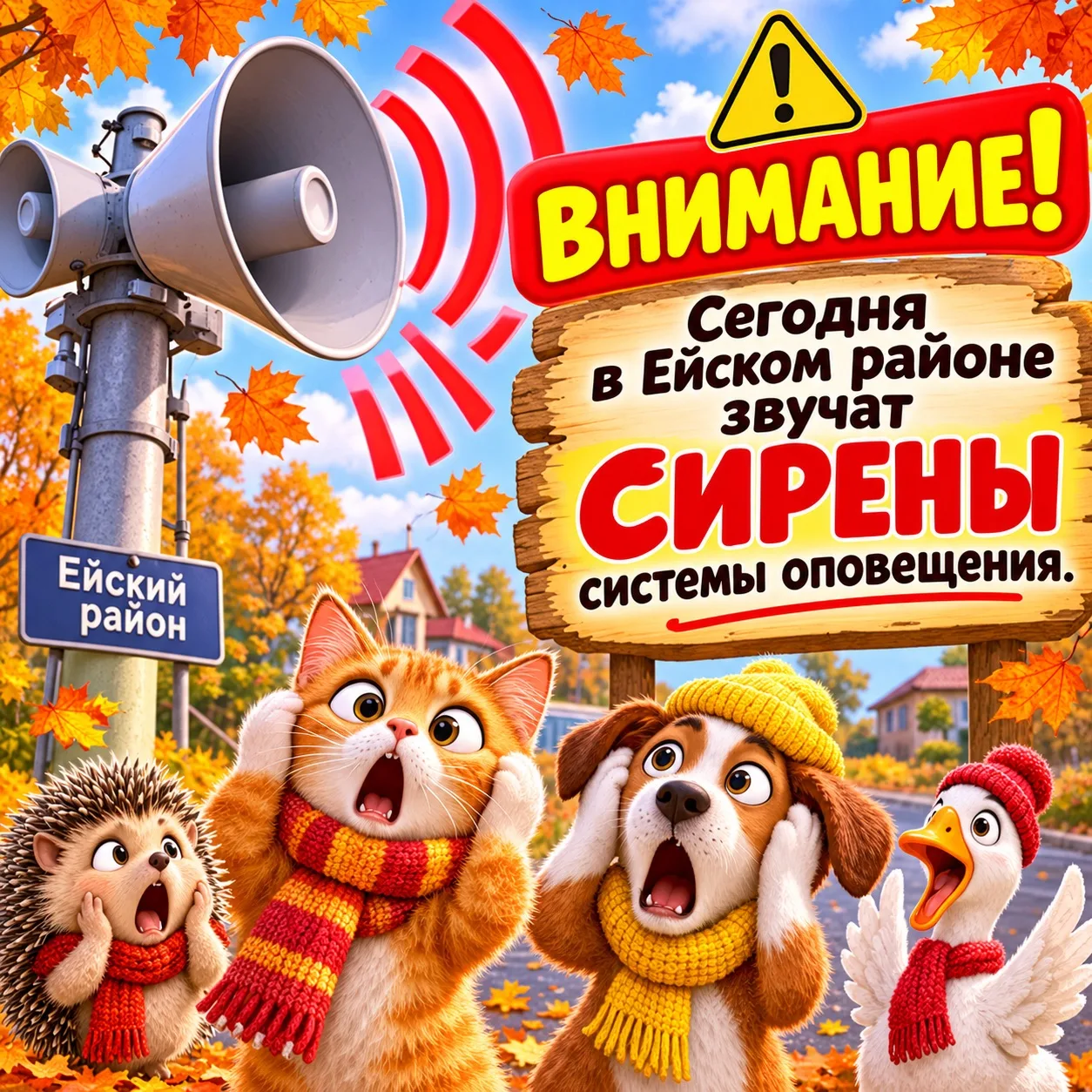 ⚡️ ВНИМАНИЕ! СЕГОДНЯ В ЕЙСКОМ РАЙОНЕ ЗАЗВУЧАТ СИРЕНЫ!