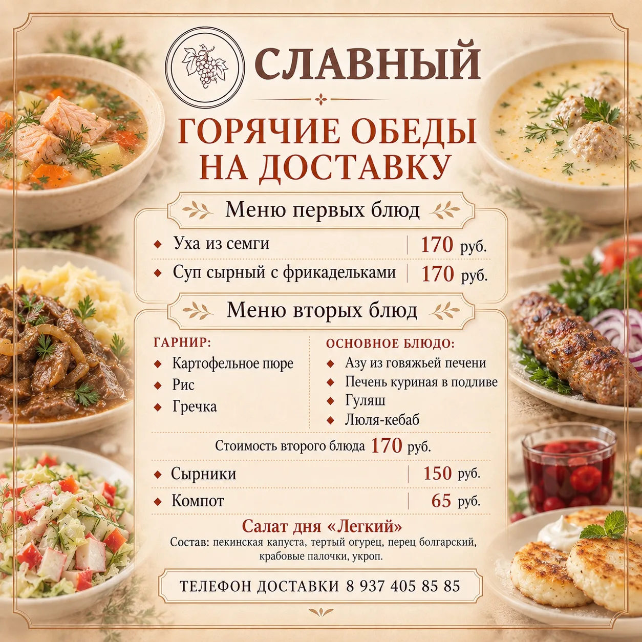 Меню горячих обедов на сегодня 🍲