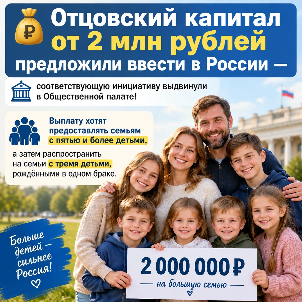 💰Отцовский капитал от 2 млн рублей предложили ввести в России — соответствующую инициа...