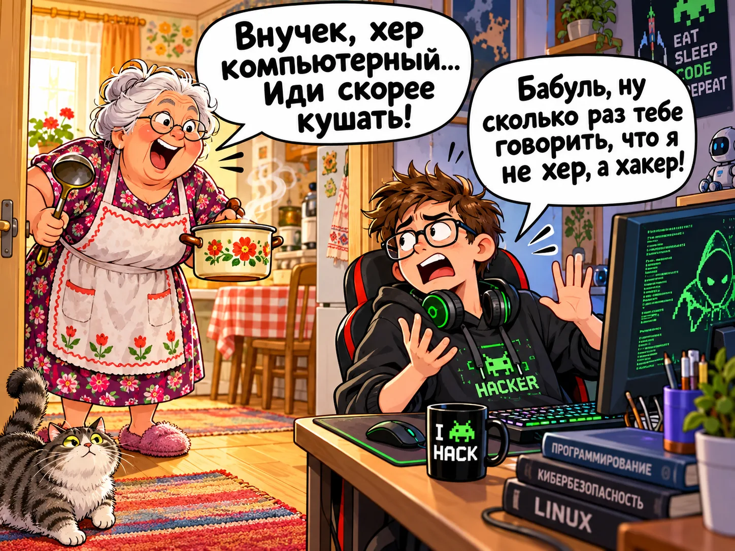 — Внучек, хер компьютерный... Иди скорее кушать!