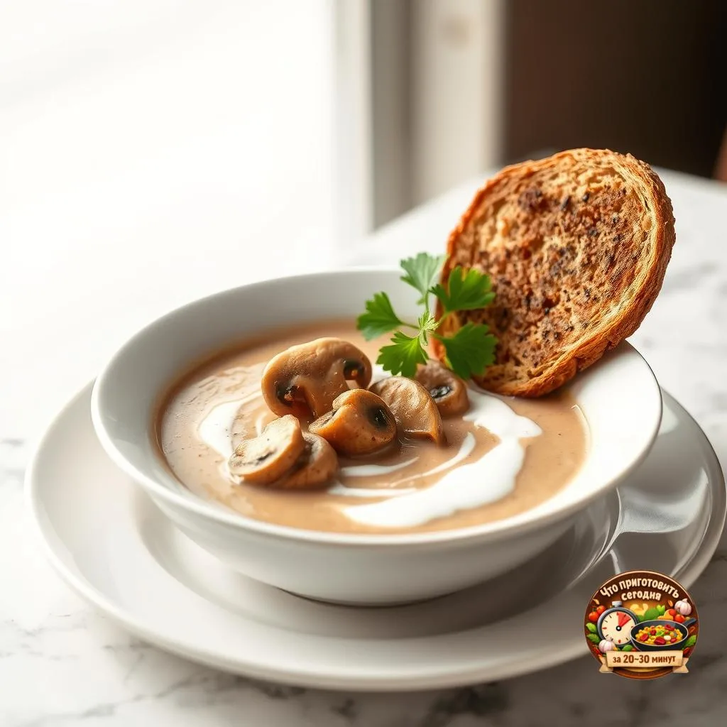 🍽️ Грибной суп со сливочным кремом и хрустящими ломтиками хлеба