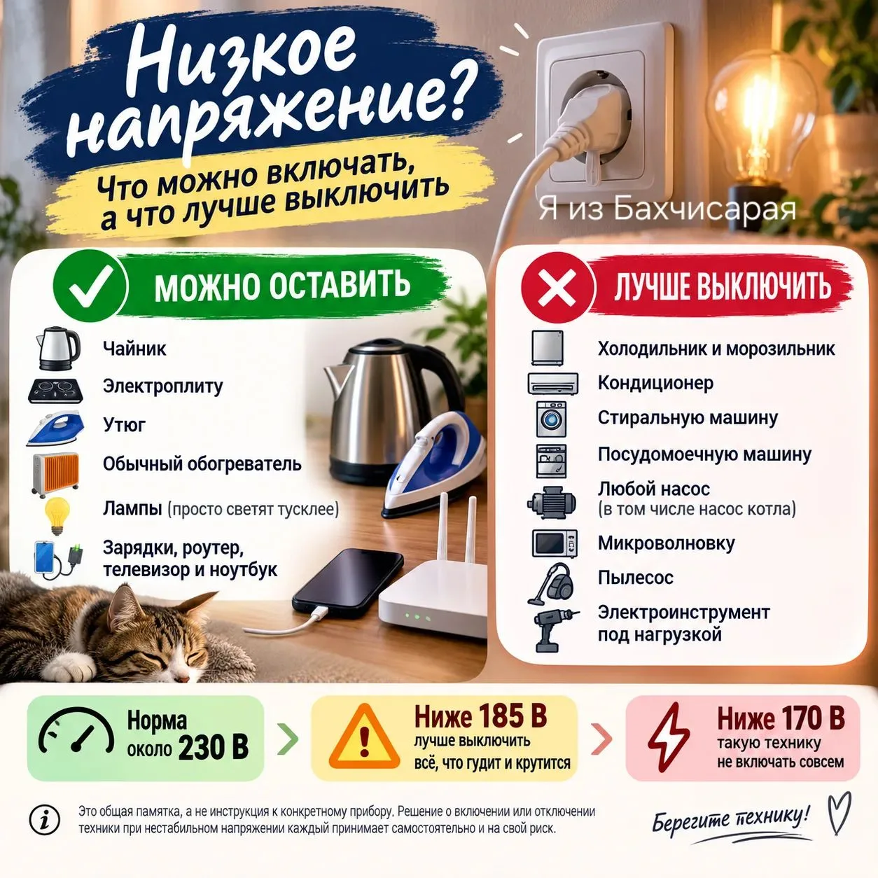 Актуальная памятка: что можно включать при низком напряжении в сети, а что лучше выключ...
