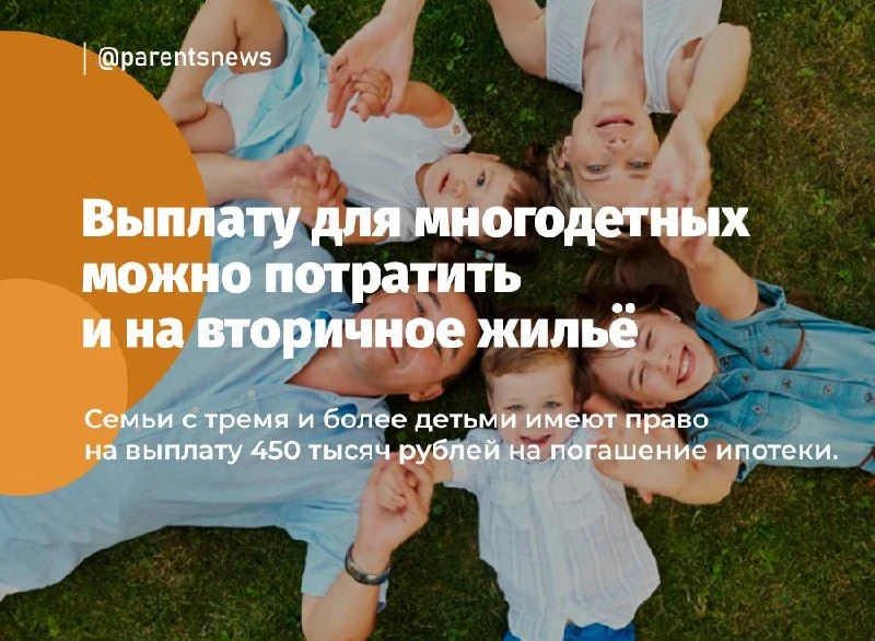Многодетные семьи могут направить 450 тысяч рублей от государства не только на ипотеку ...