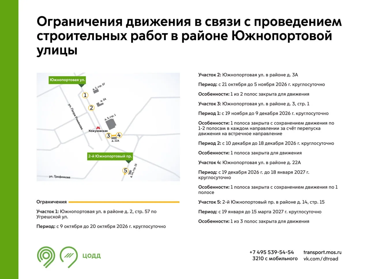 🚧 Ограничения движения на  Южнопортовой улице и 2-ом Южнопортовом проезде
