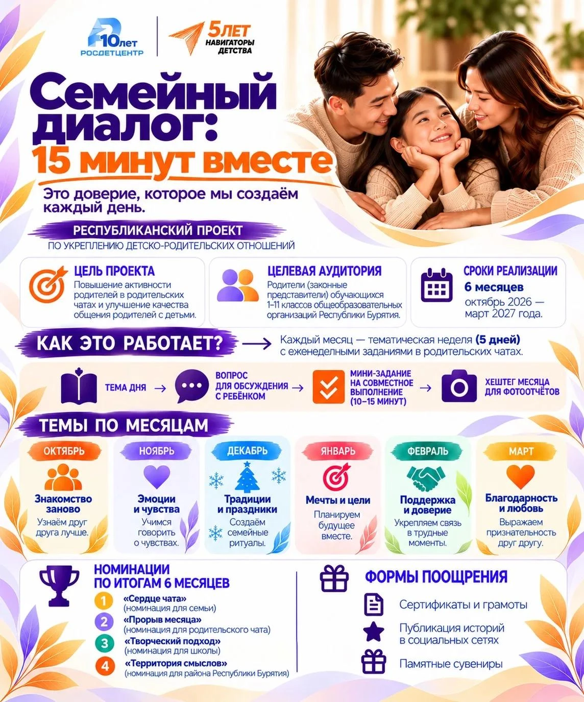 В рамках республиканского проекта «Семейный диалог: 15 минут вместе» приглашаем вас про...